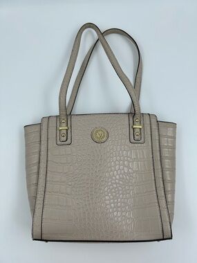Anne Klein Croc Embossed Taupe Purse with Gold Emblem